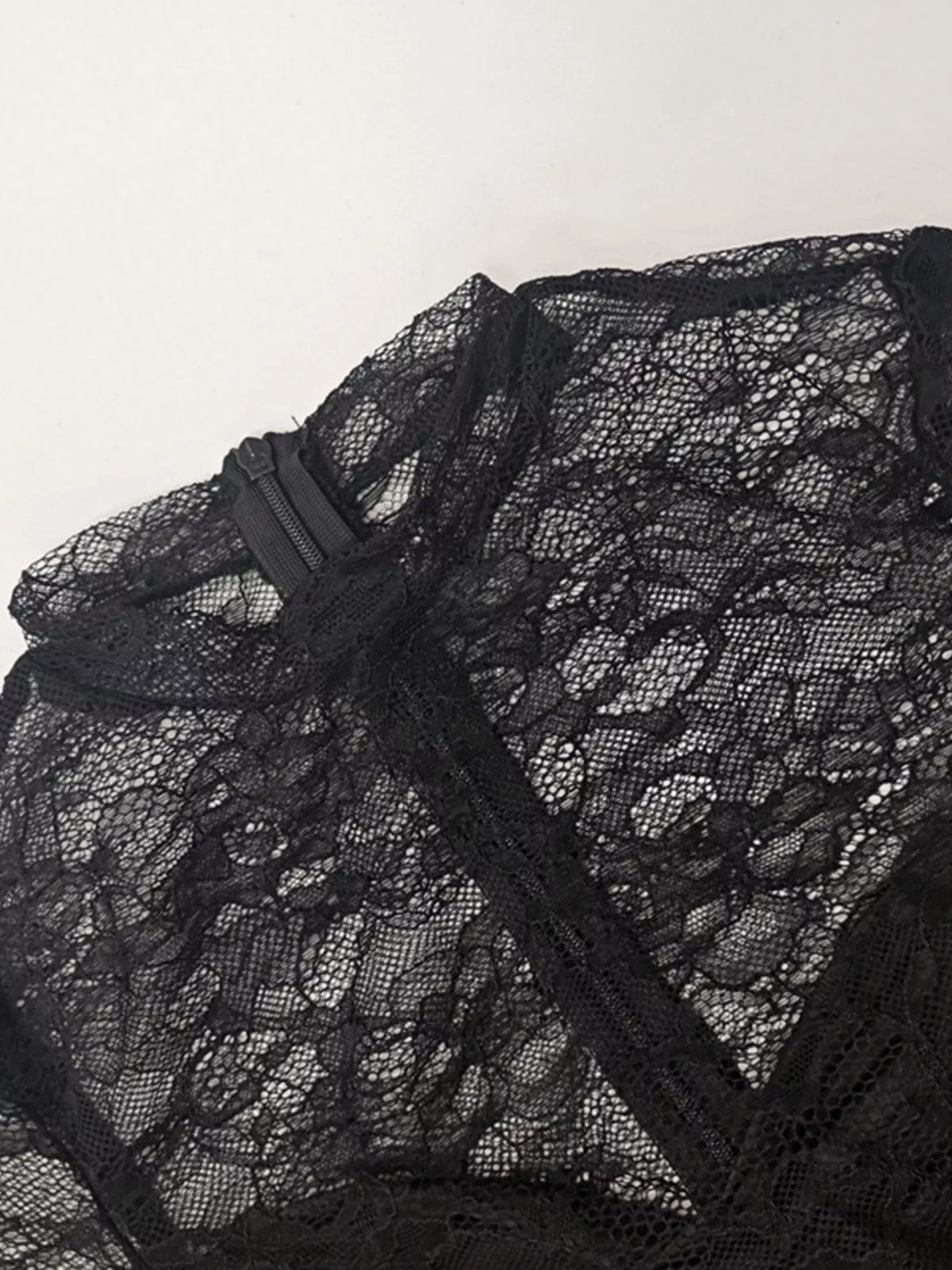 Lace Sheer Mock Neck Maxi Dress