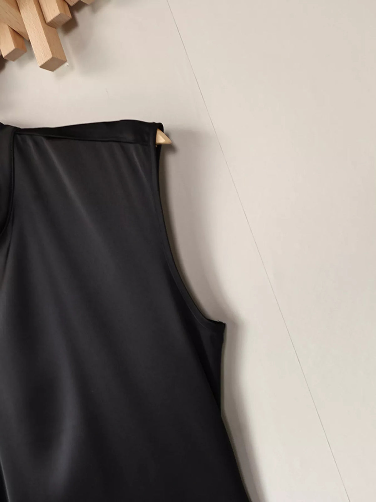 Satin Mock Neck Sleeveless Mini Dress with Lace Hem in Black