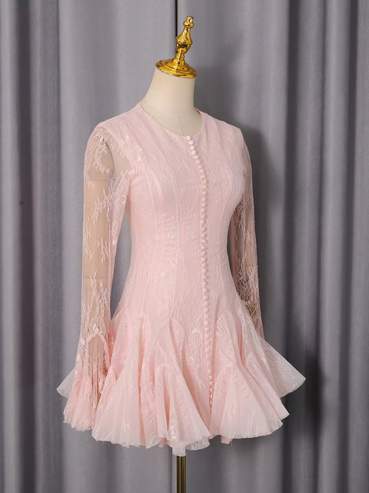 Lace Flare Sleeve Mini Dress in Pink