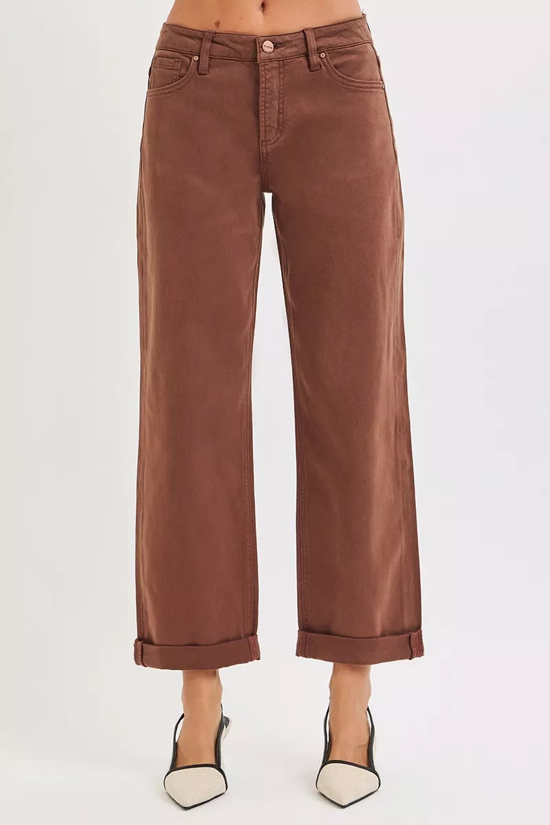 Risen Mid Rise Ankle Barrel Jeans in Cocoa