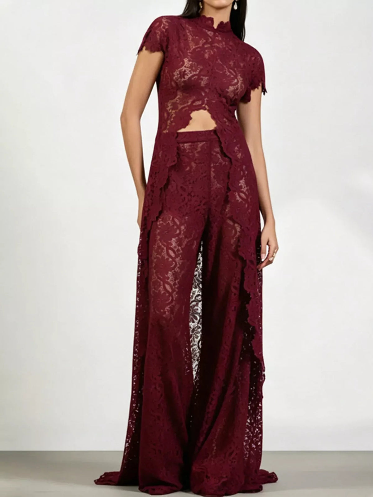 Openwork Lace Top and Pants Set