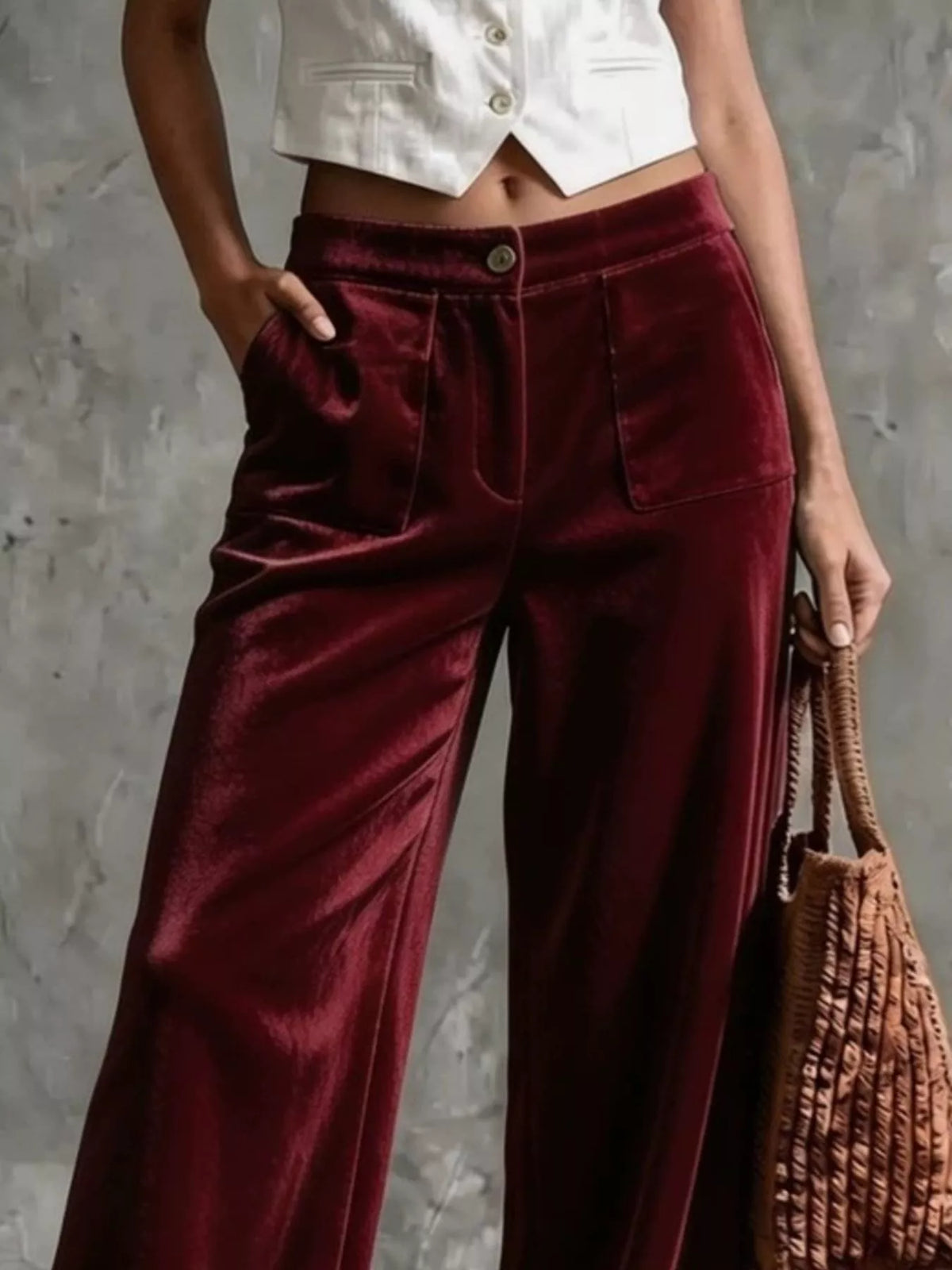 Plus Size Velvet Wide-Leg Pants