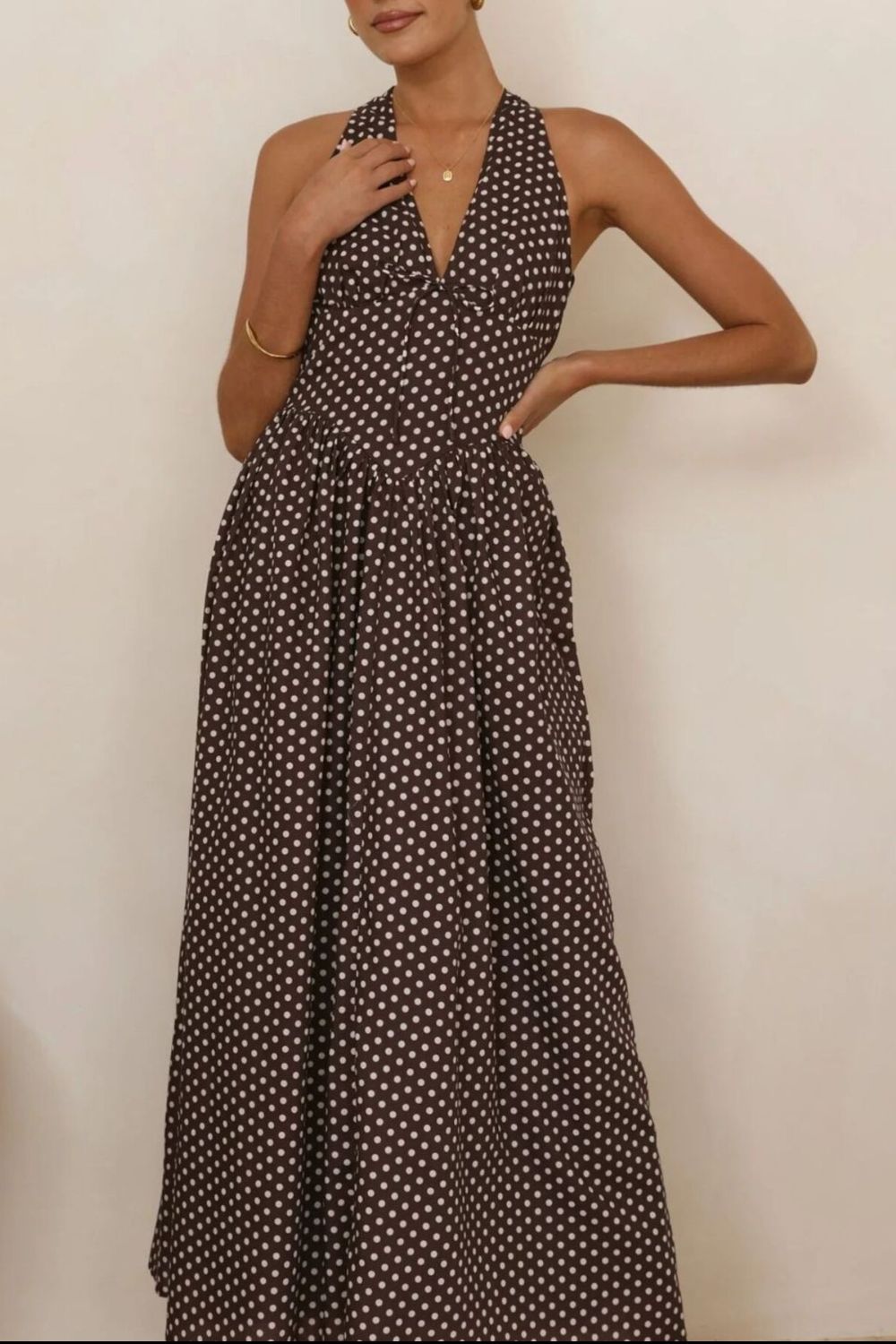 Backless Polka Dot Halter Maxi Dress