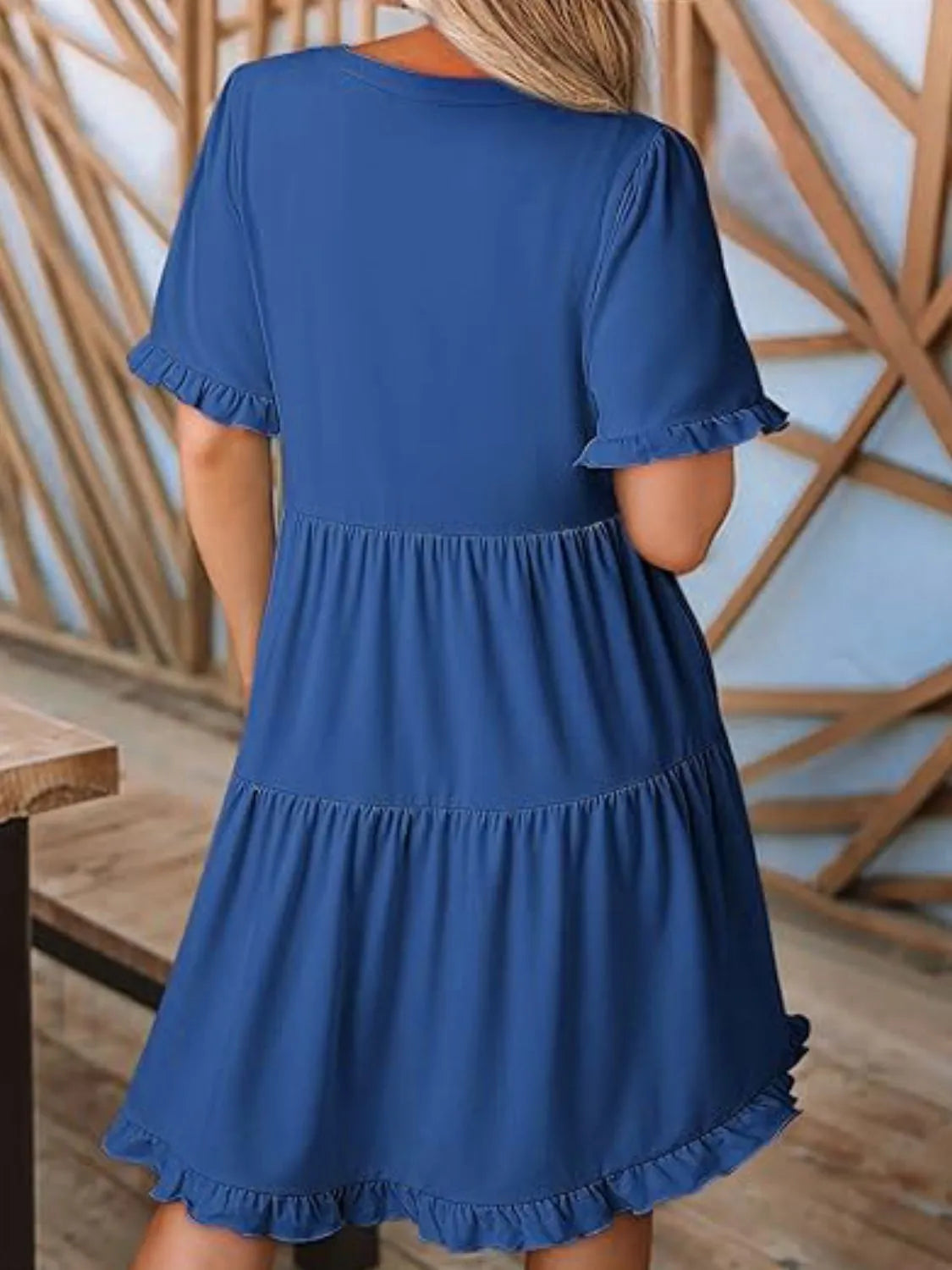 Tiered Notched Short Sleeve Mini Dress by Gen Beauty