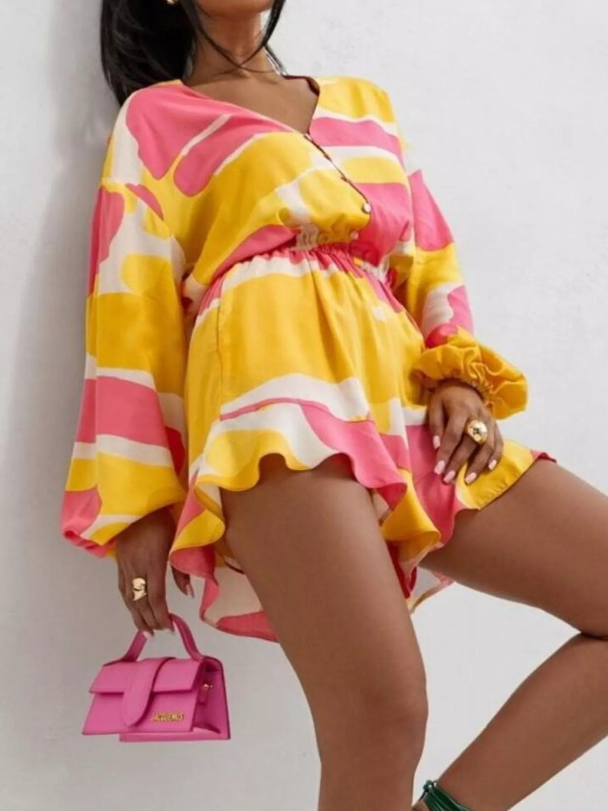 Floral V-Neck Long Sleeve Romper