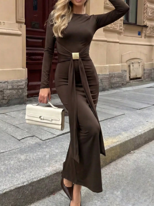 Backless Bodycon Maxi Dress in Brown