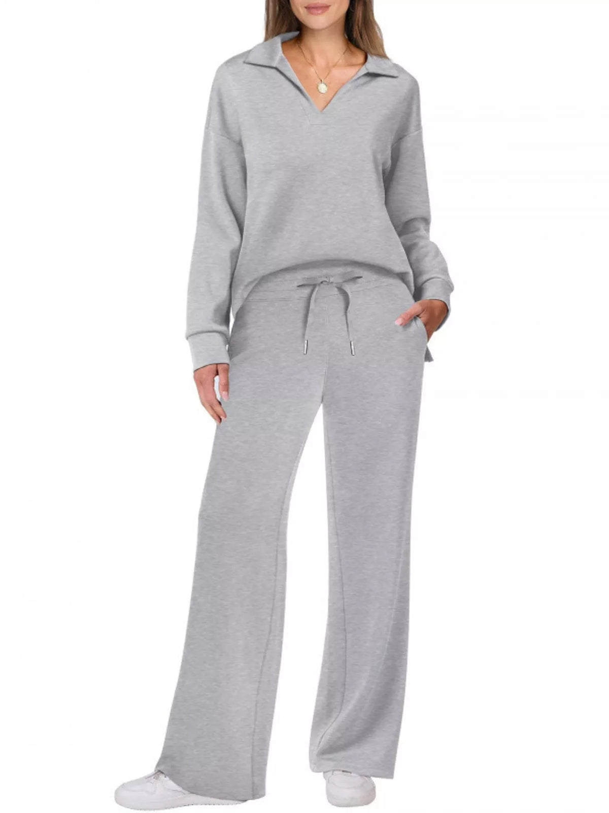 Dropped Shoulder Top and Drawstring Pant Set