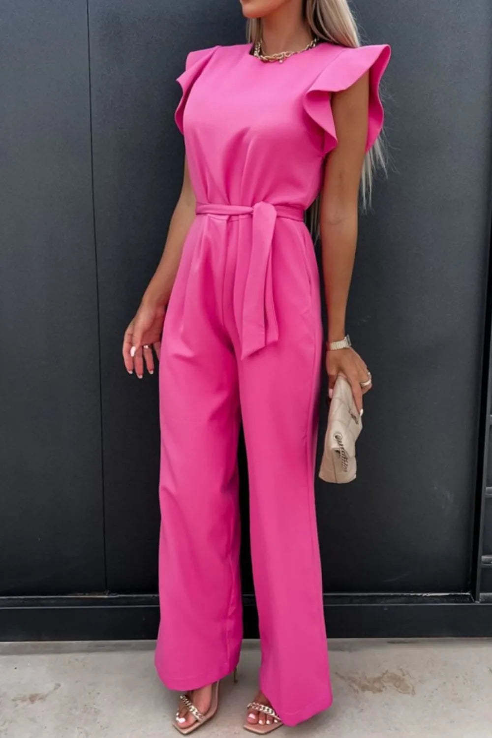 Round Neck Cap Sleeve Jumpsuit