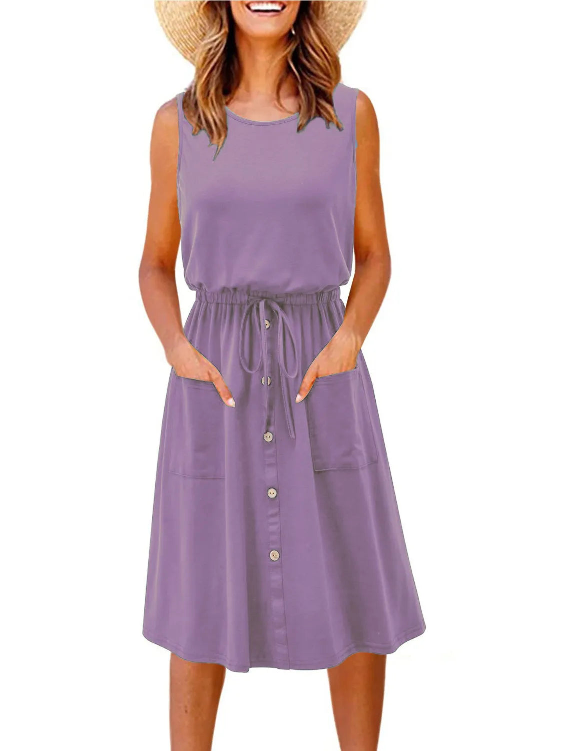 Drawstring Round Neck Tank Dress