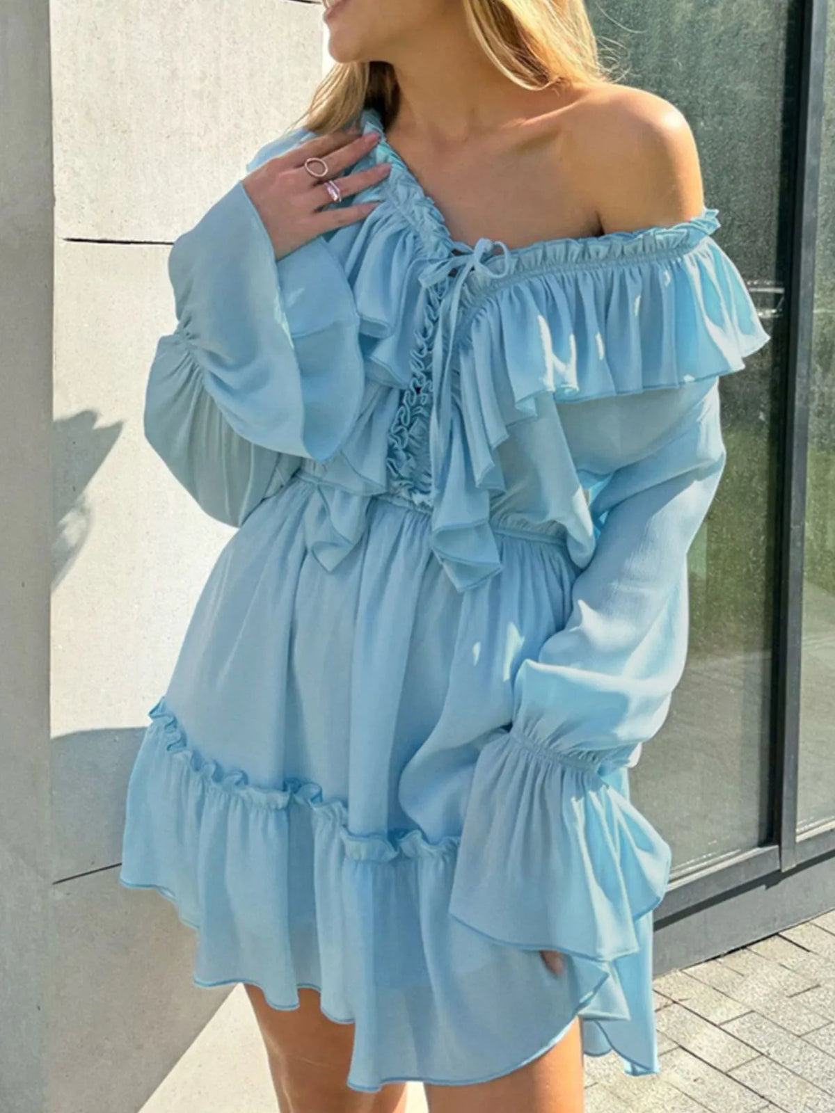 Ruffle Flounce Sleeve Mini Dress