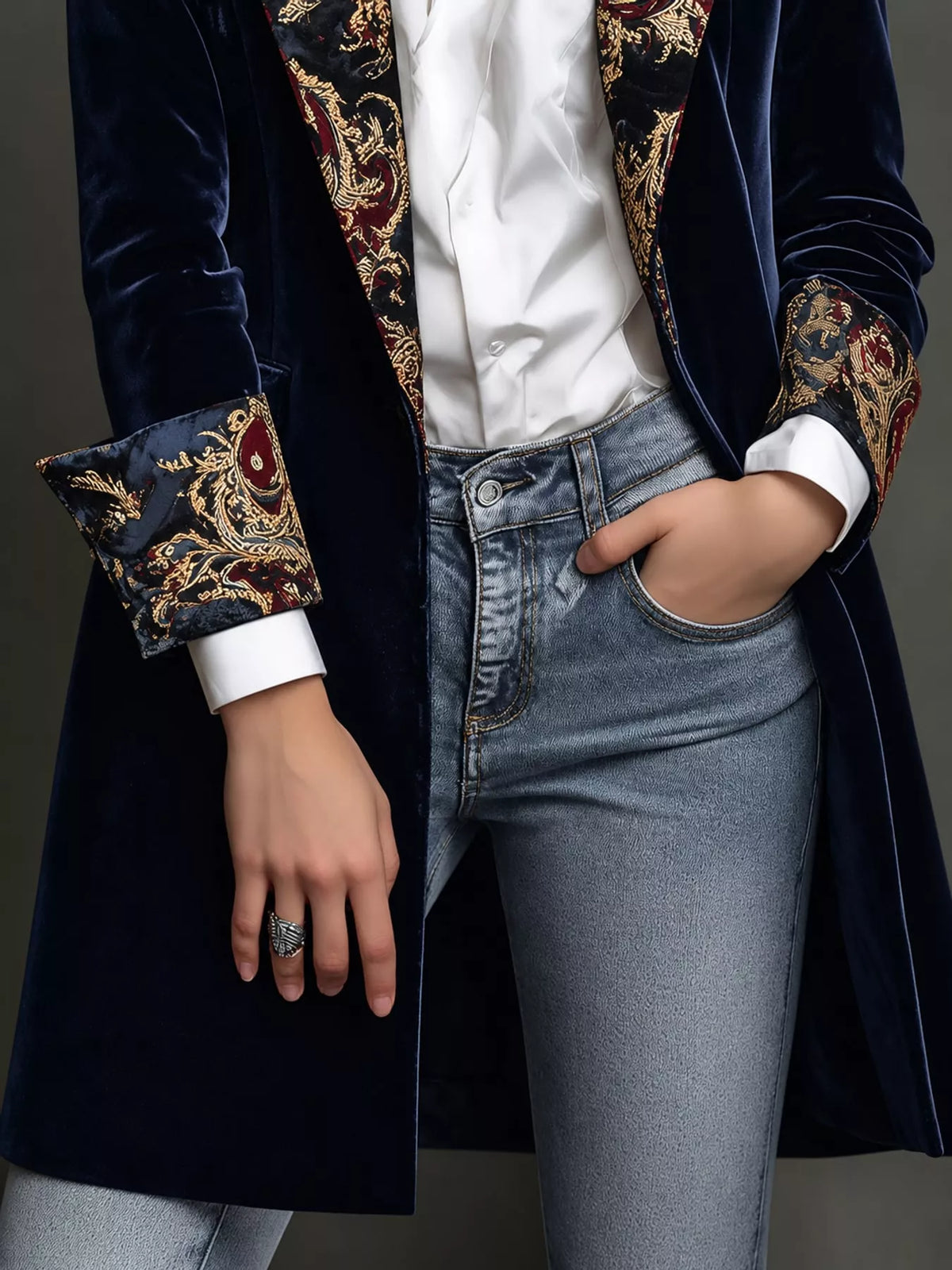 Floral Lapel Velvet Blazer