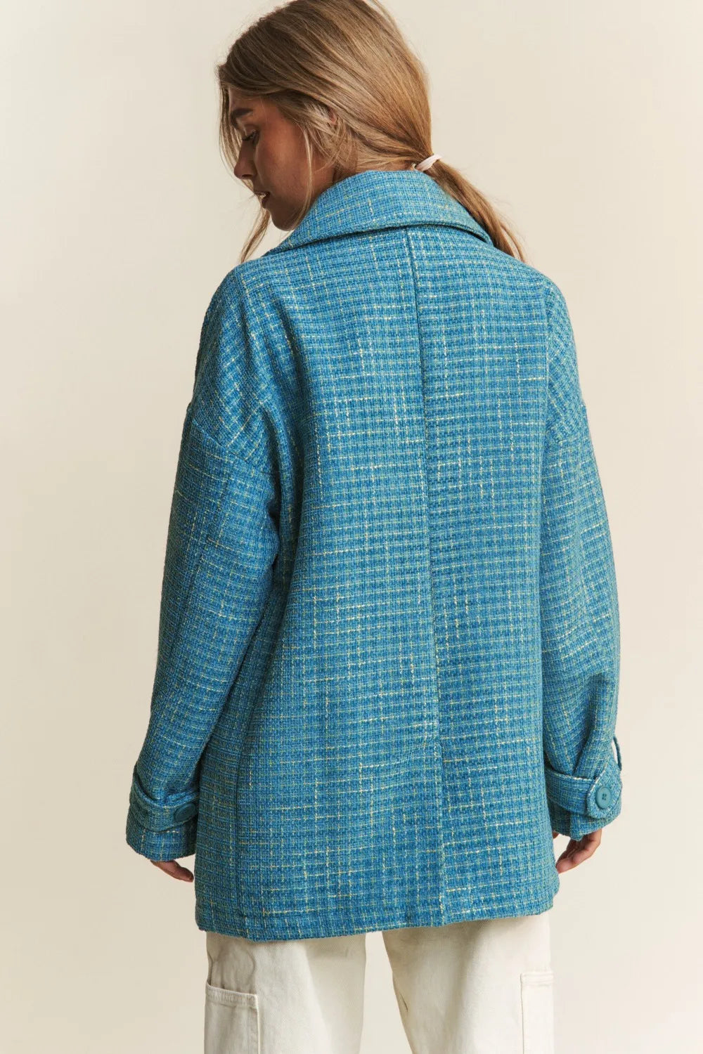 Tweed Double-Breasted Coat in Emerald Sea by J.NNA