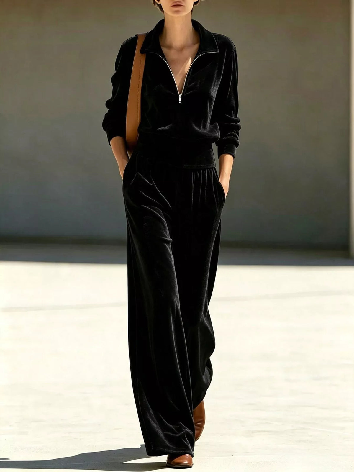Half-Zip Sweatshirt and Wide-Leg Pants Set