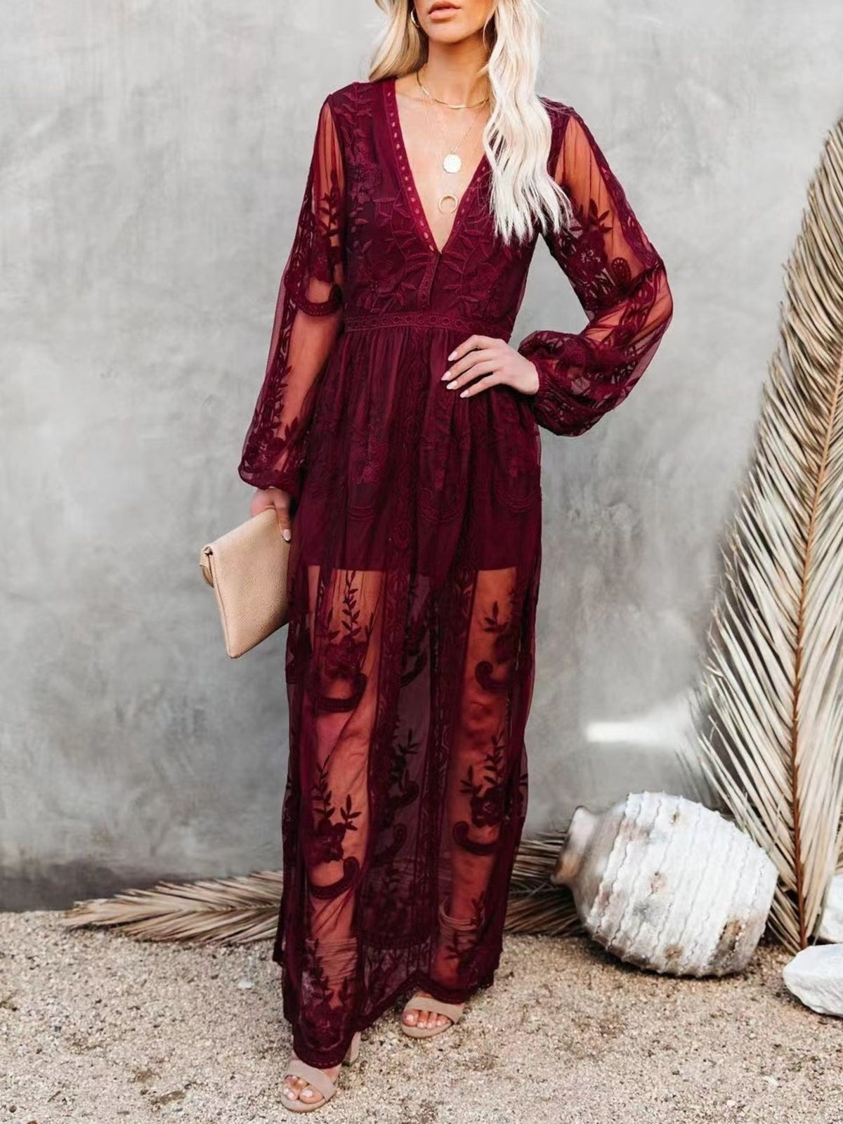 Floral Lace Maxi Dress with Side Slit