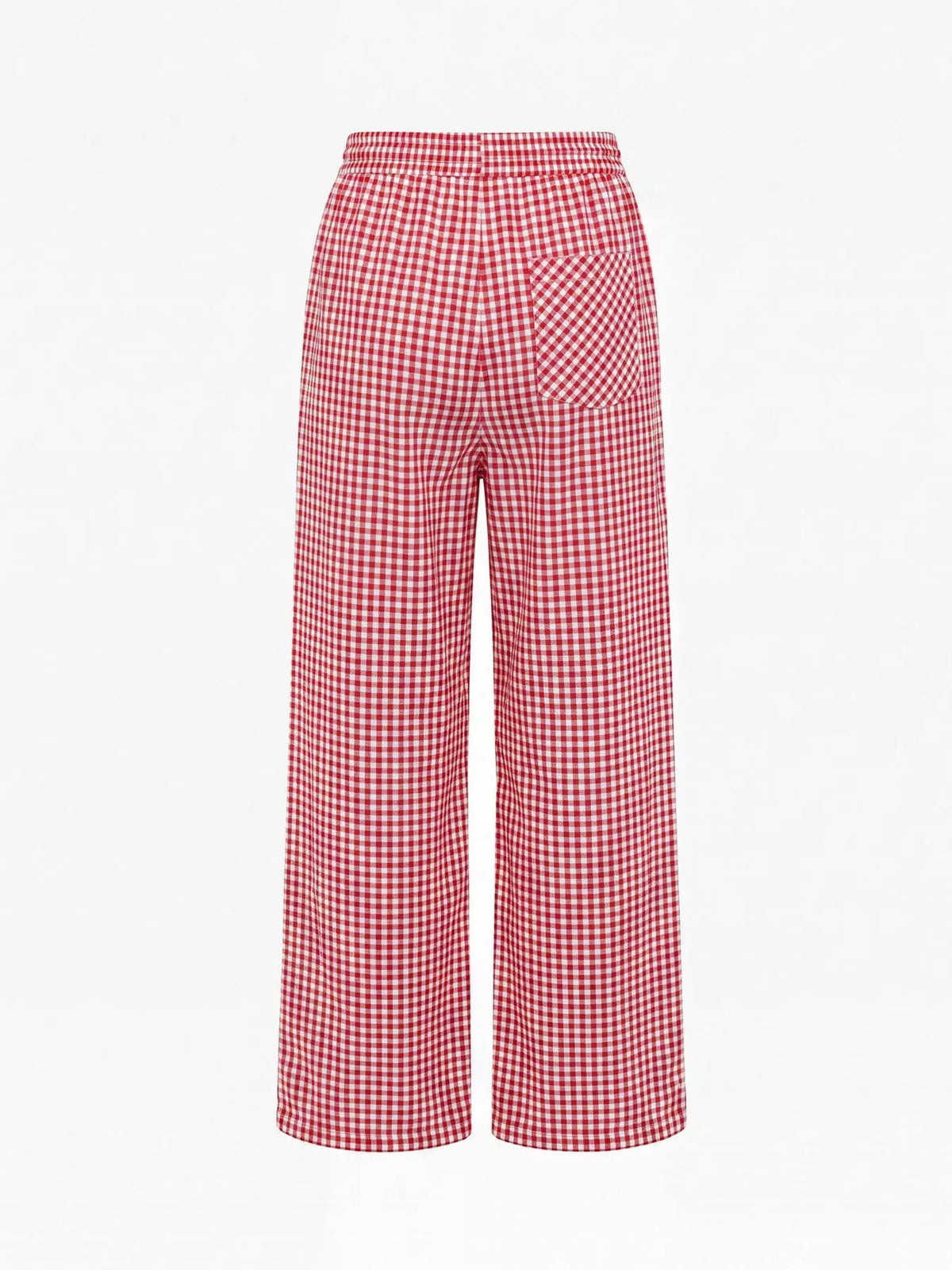 High-Waisted Gingham Drawstring Wide-Leg Pants