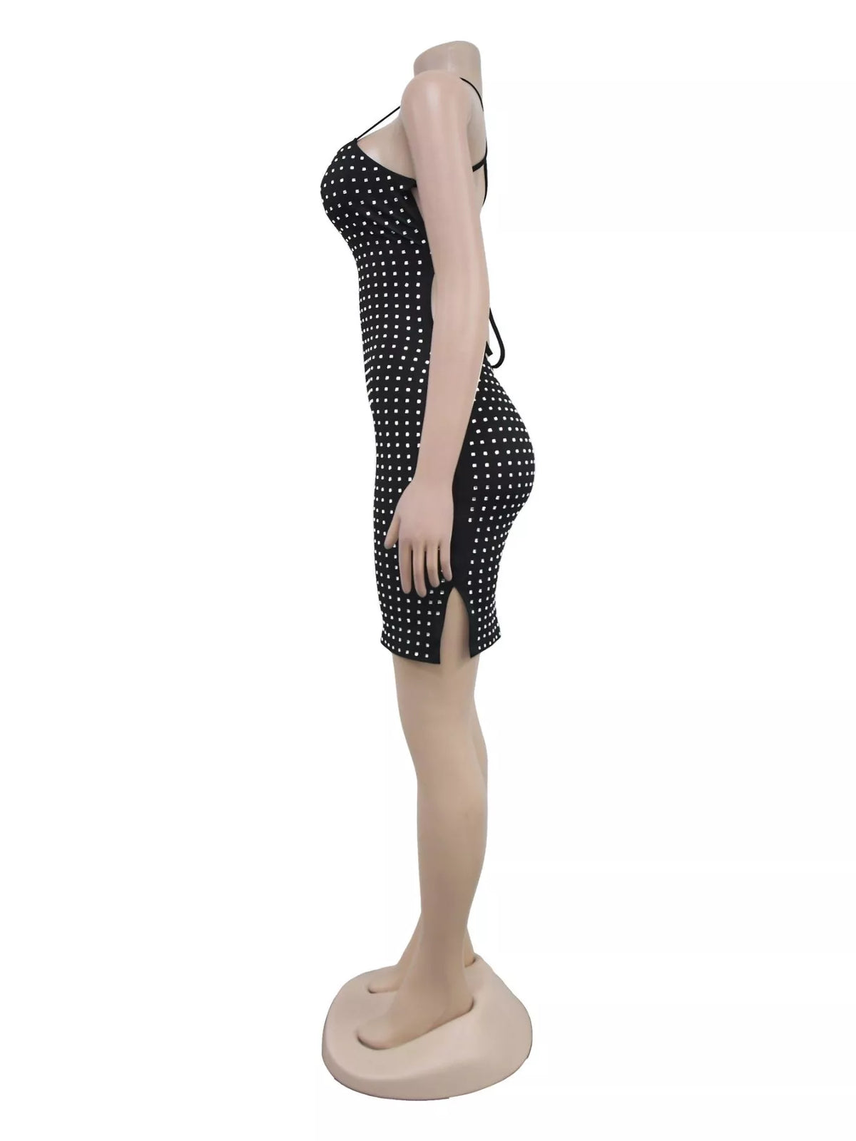 Rhinestone Bodycon Mini Dress in Black