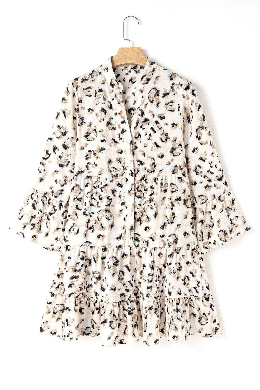 Leopard Print Buttoned Tiered Ruffle Dress