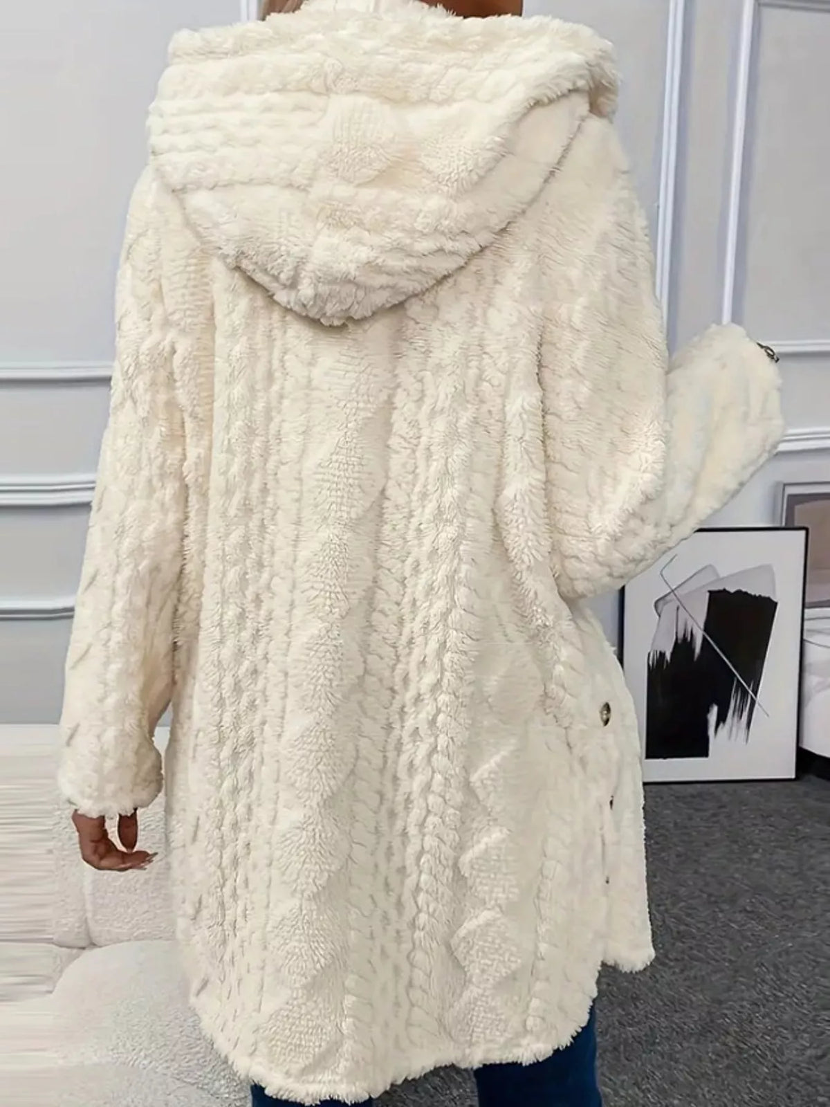 Cozy Cable-Knit Faux Fur Hooded Jacket