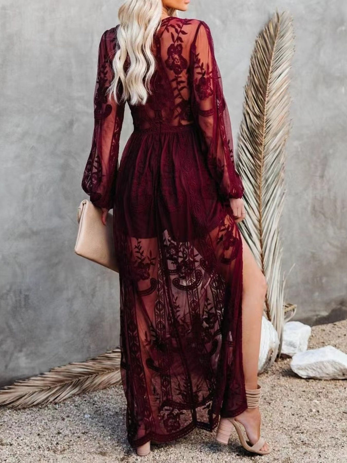 Floral Lace Maxi Dress with Side Slit