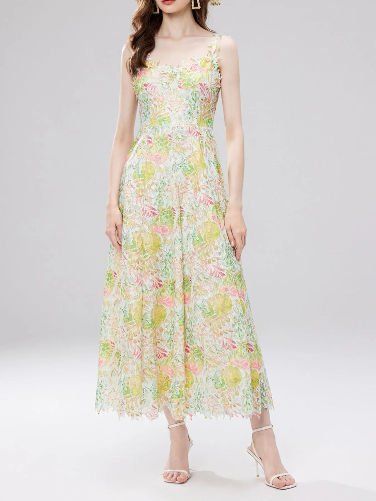 Floral Lace V-Neck Midi Dress