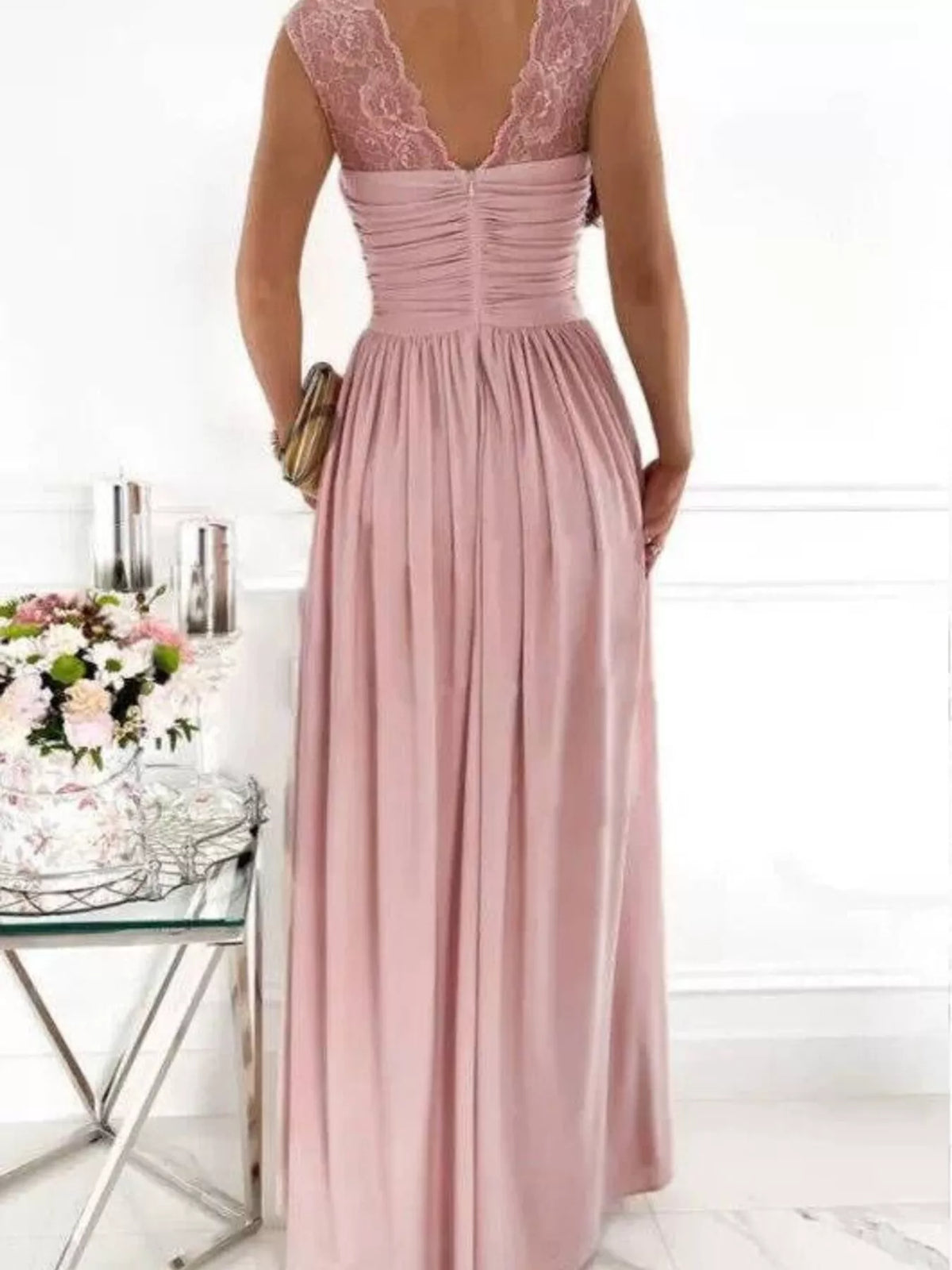 Lace Detail High Slit Maxi Dress