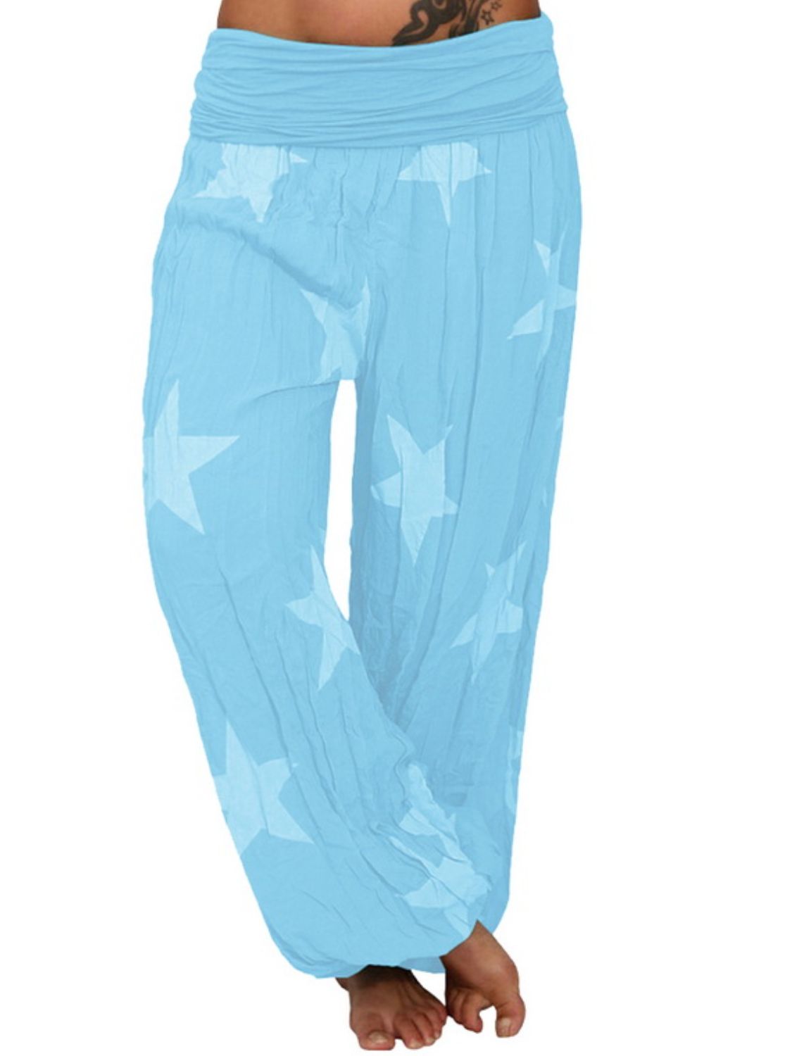 Ruched High-Waist Printed Pants