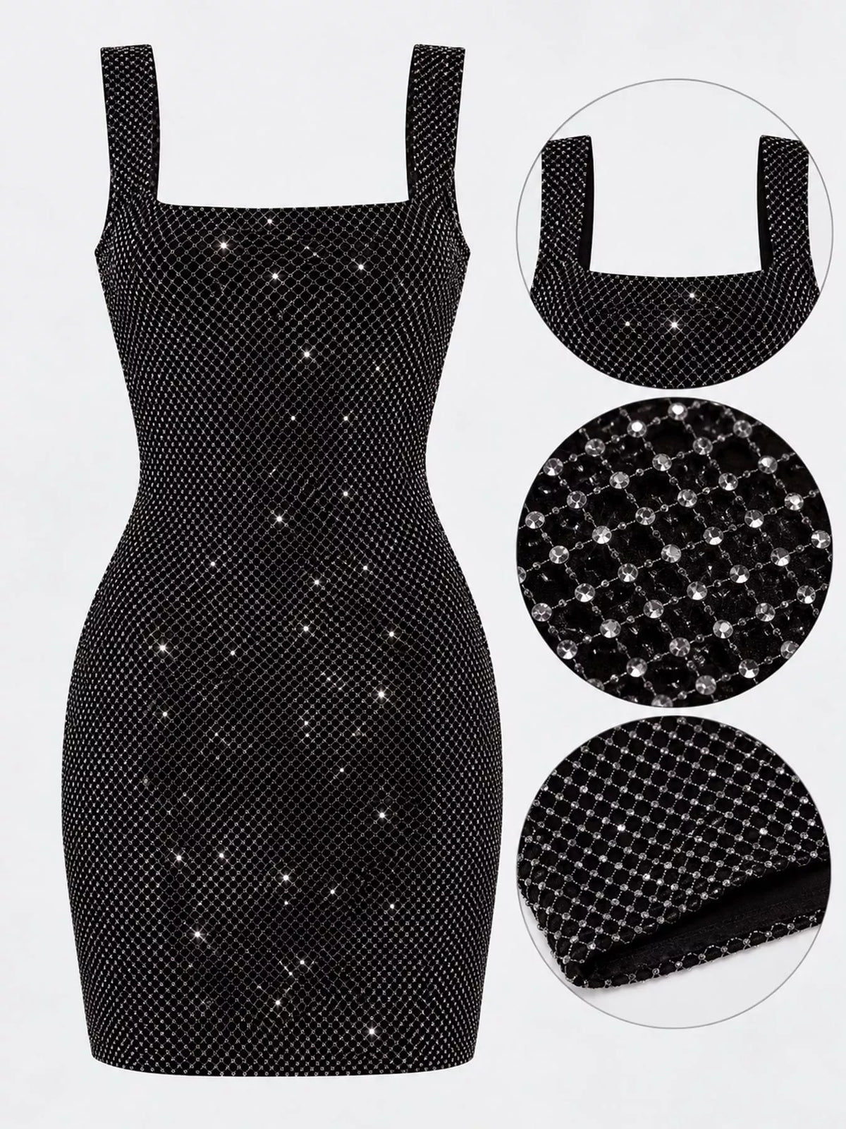 Backless Rhinestone Mesh Bodycon Mini Dress