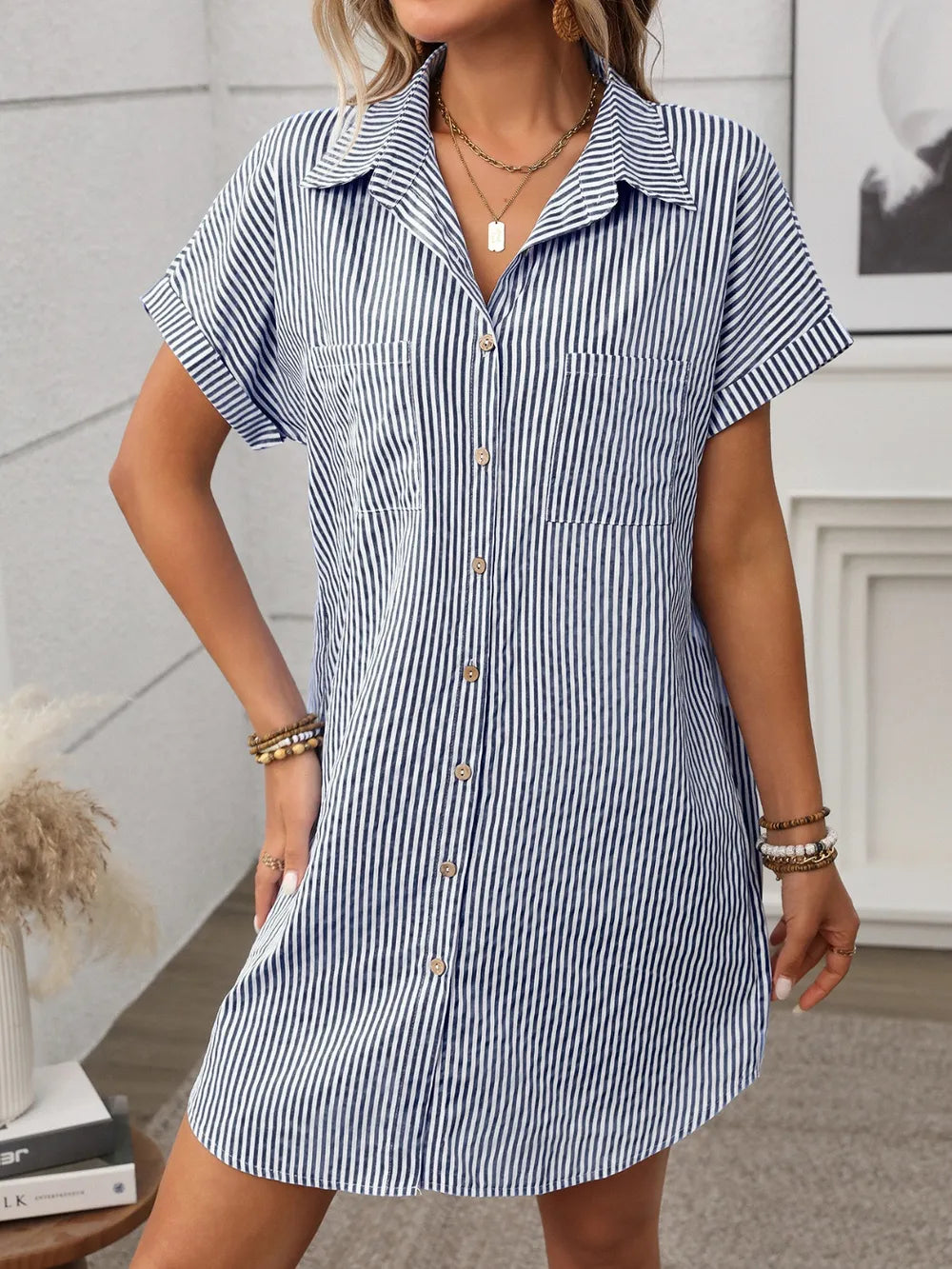 Striped Button-Down Mini Dress