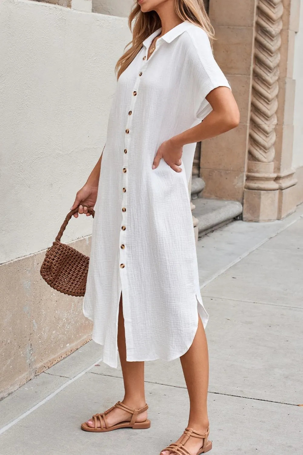 Button-Down Midi Shirt Dress