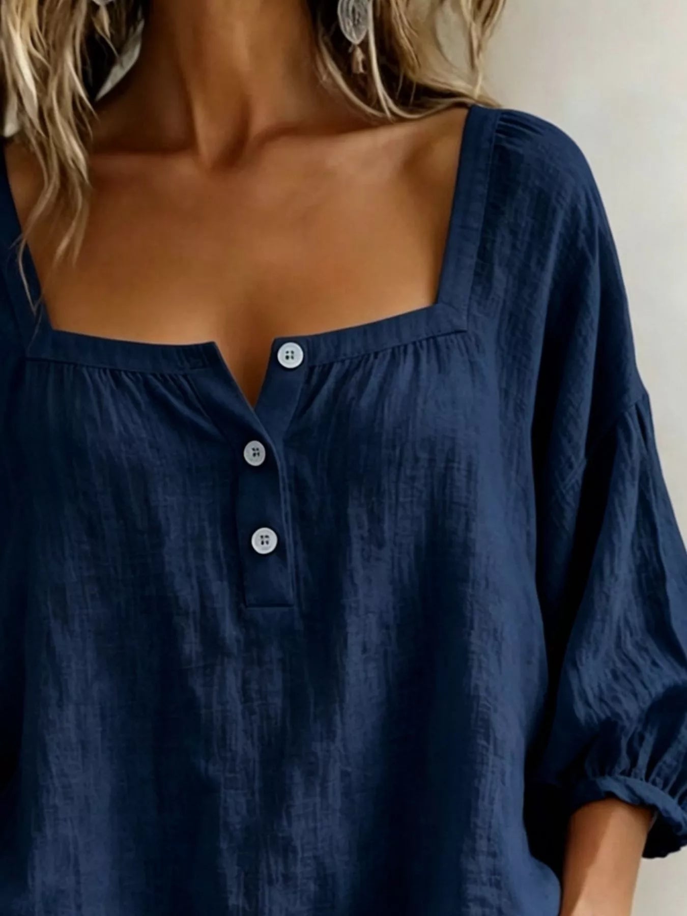 Square Neck Button Detail Blouse