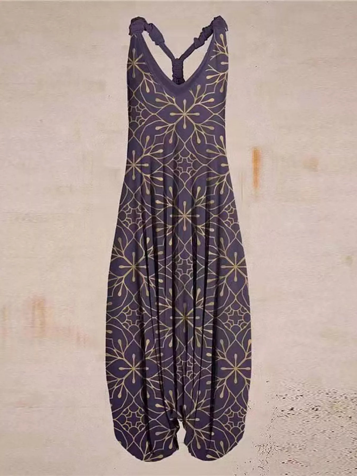 Plus Size Printed V-Neck Sleeveless Romper