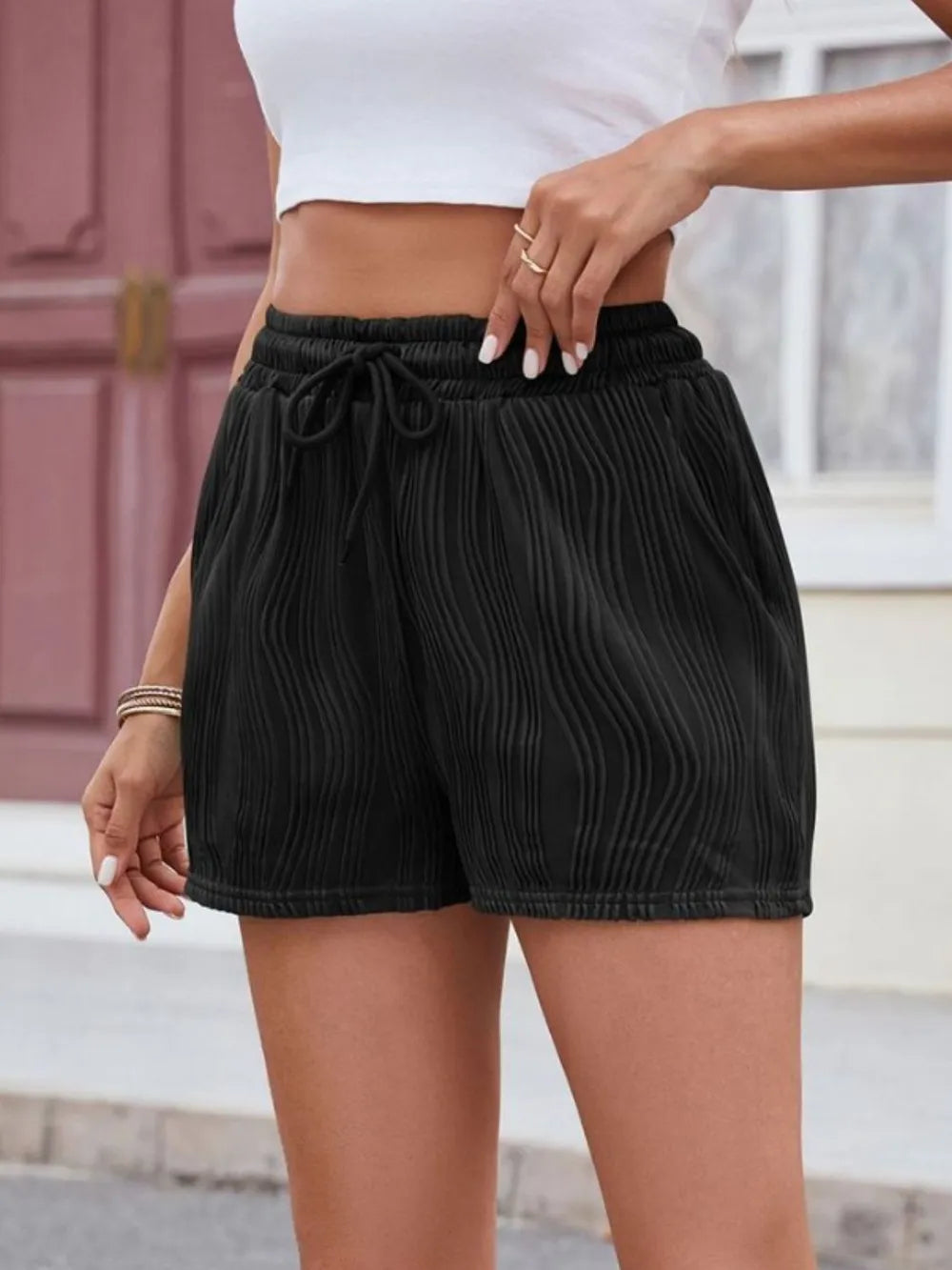 Textured Drawstring Shorts