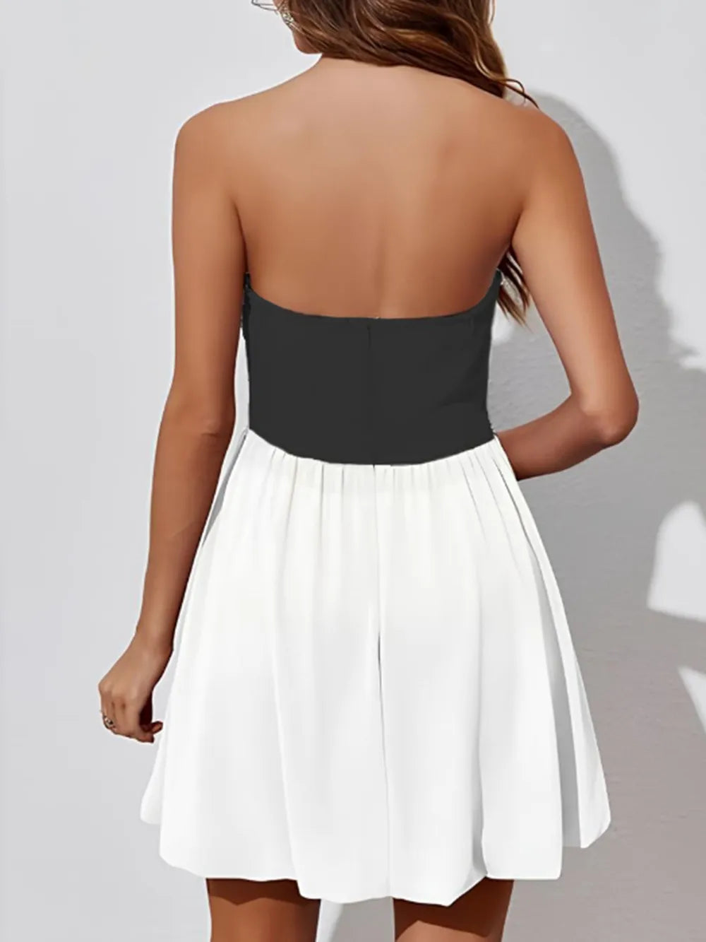 Ruched Tube Mini Dress in White and Black in White/Black