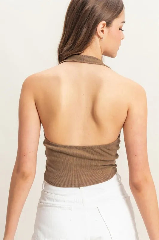 Hyfve Mineral Wash Halter Neck Top in Mocha