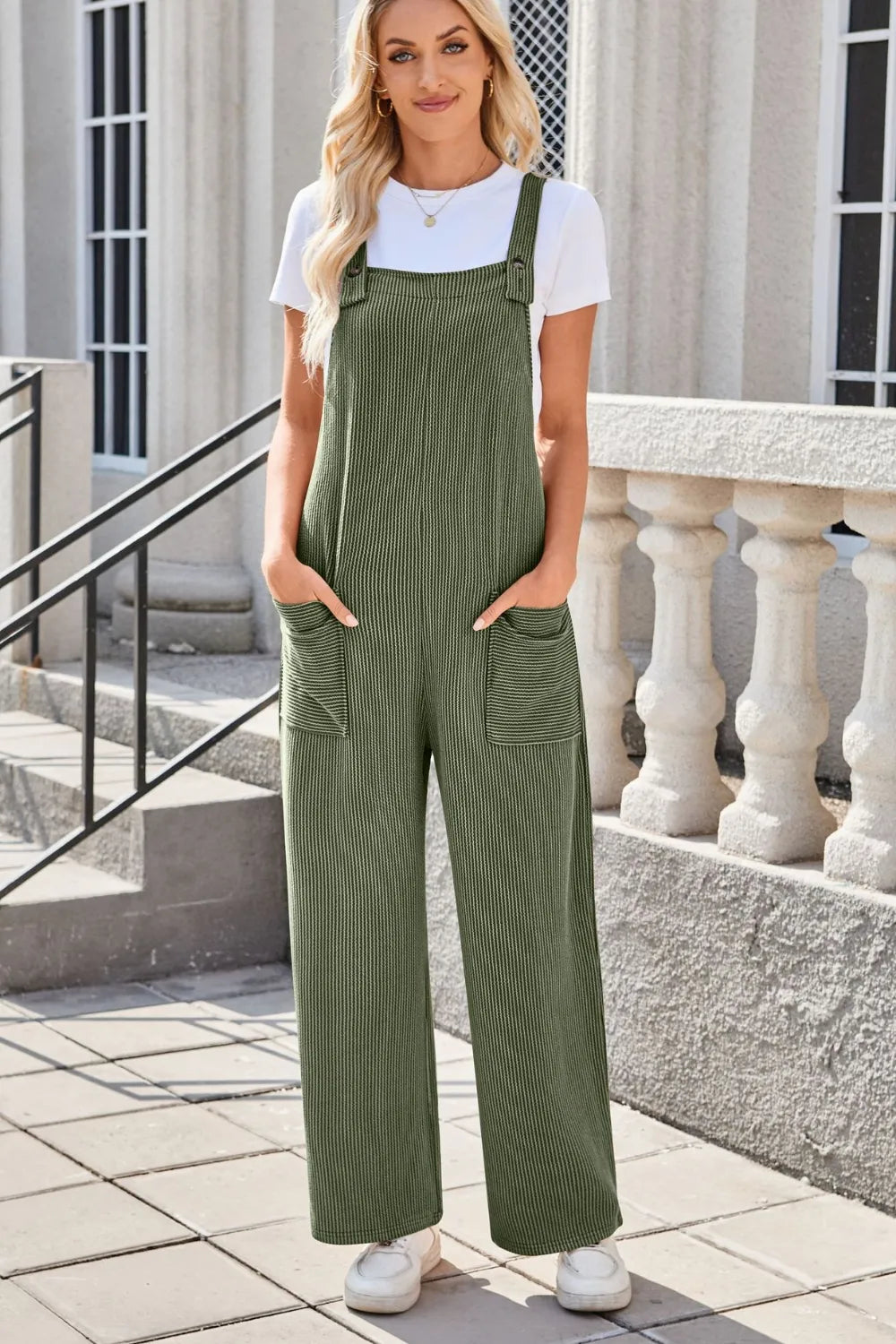 Square Neck Wide Strap Overalls