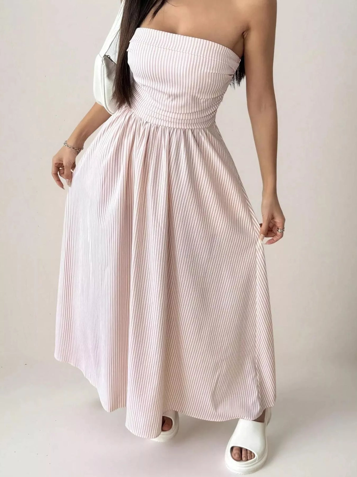 Smocked Strapless Striped Maxi Dress by Calliope