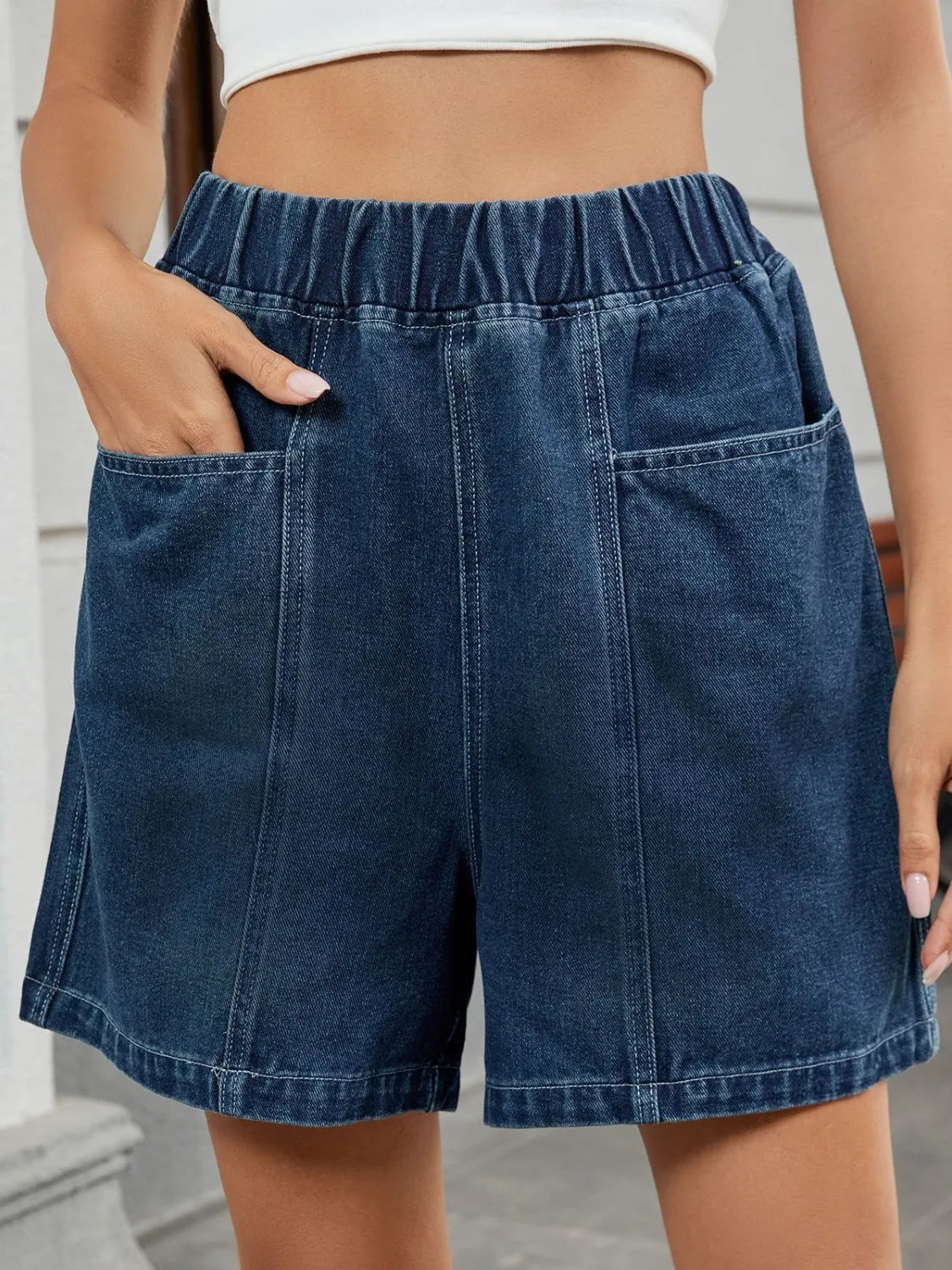 Elastic Waist Denim Shorts by Moni Wear