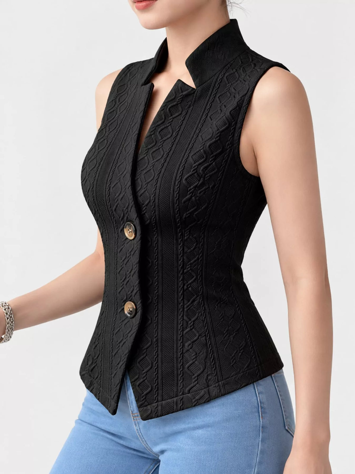 Textured Slim-Fit Button-Down Vest Coat