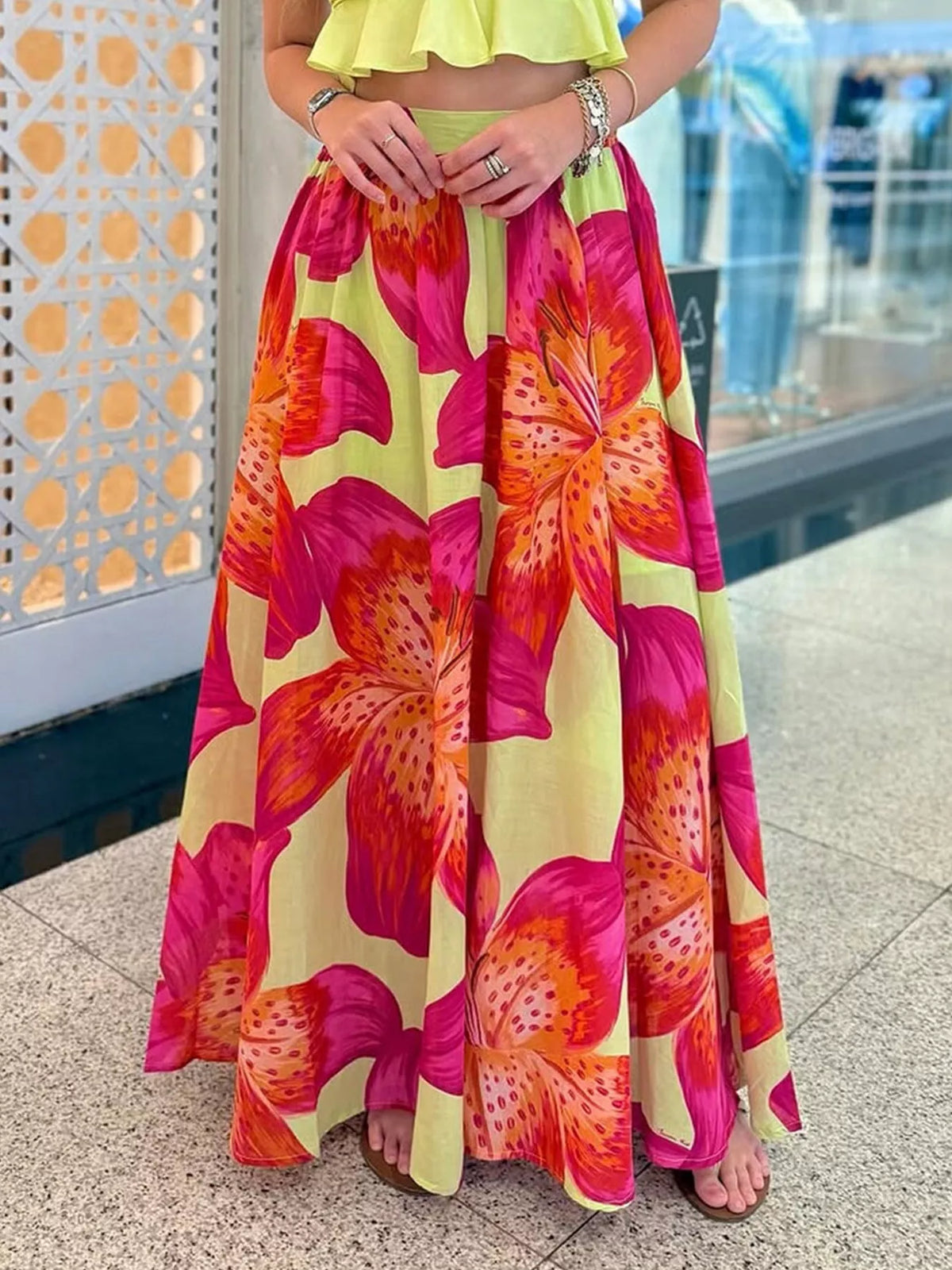 Flowy Floral Maxi Skirt in Orange