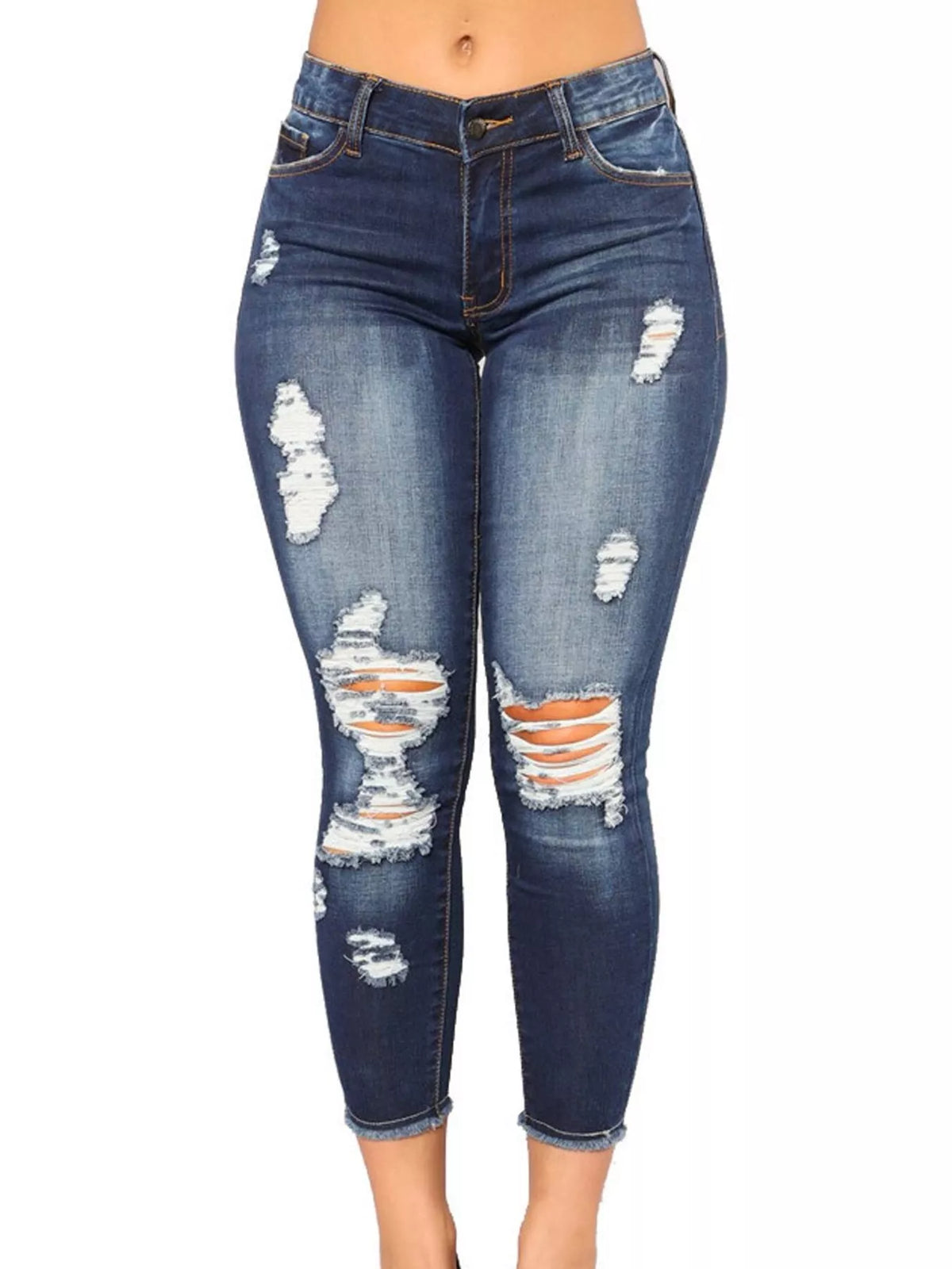 Distressed Skinny Jeans with Whisker Fading by Dreamy Drapes
