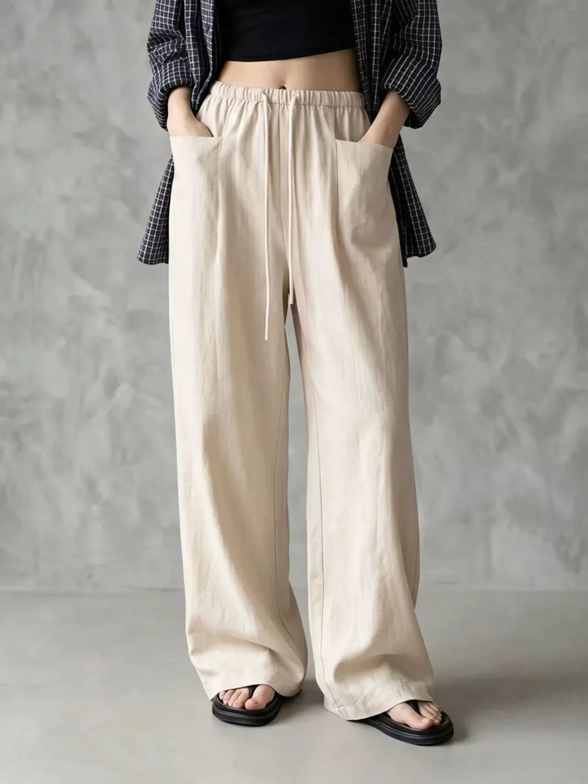 Drawstring Wide-Leg Pants