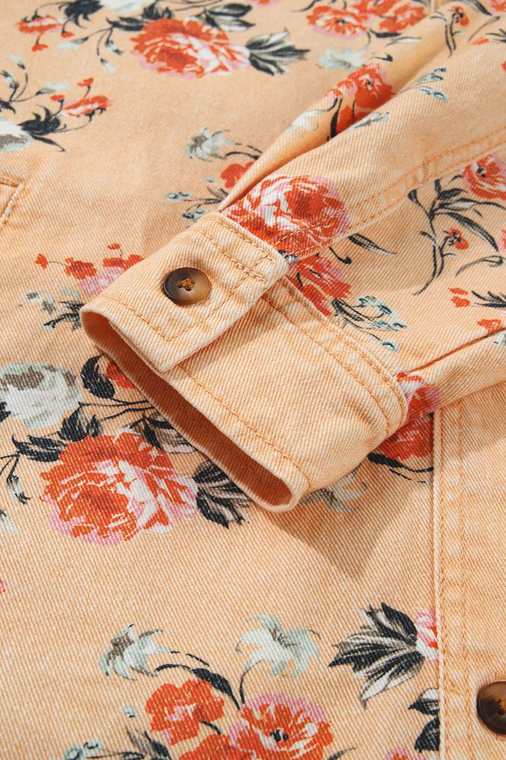 Floral Print Denim Jacket in Tan