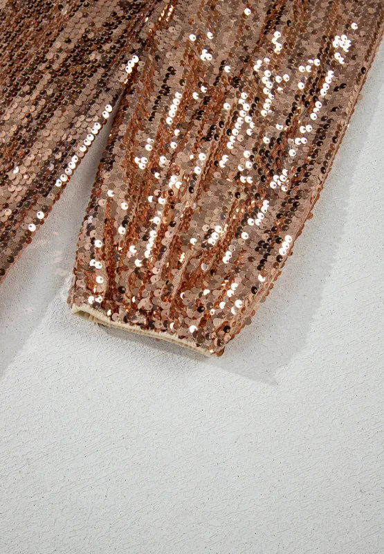 Backless Sequin Mock Neck Dress in Gold