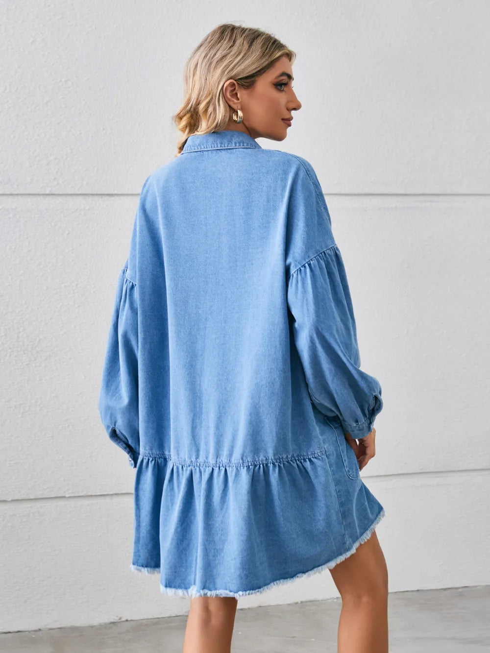 Button-Up Raw-Hem Denim Dress by Manny