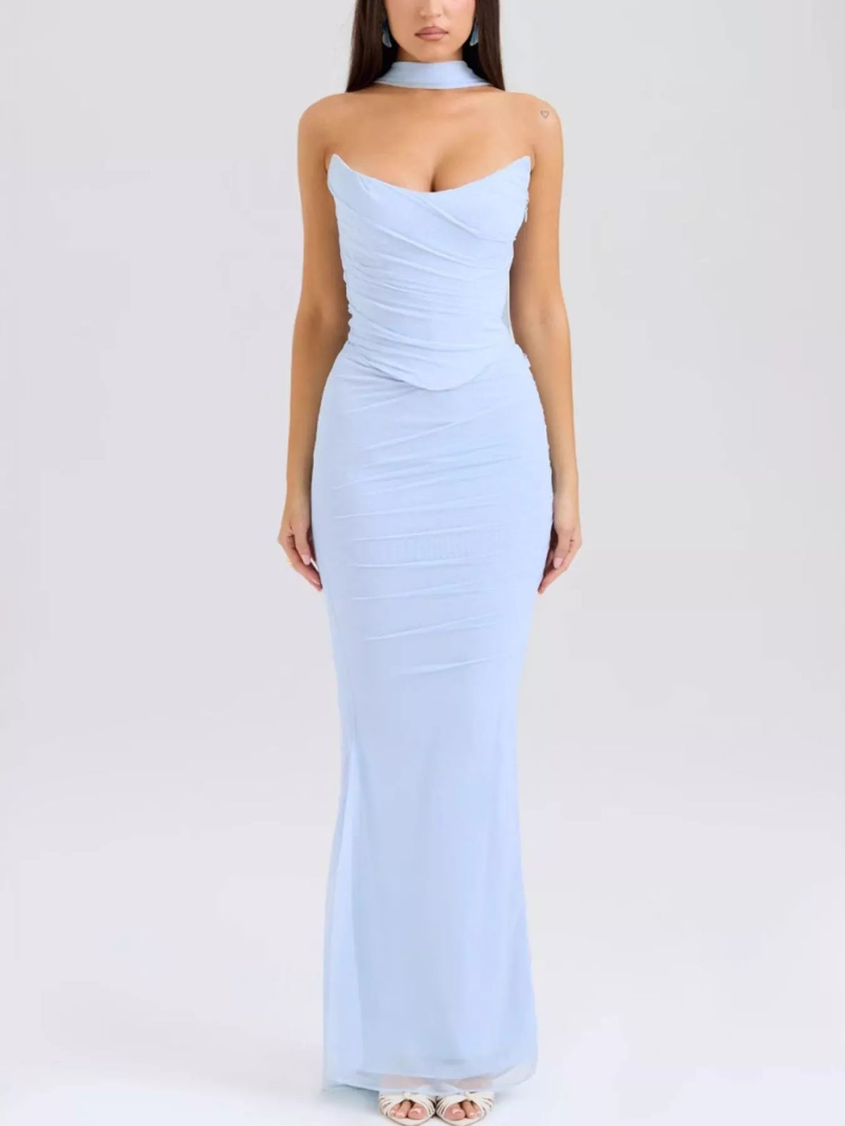 Ruched Tube Top and Maxi Skirt Set