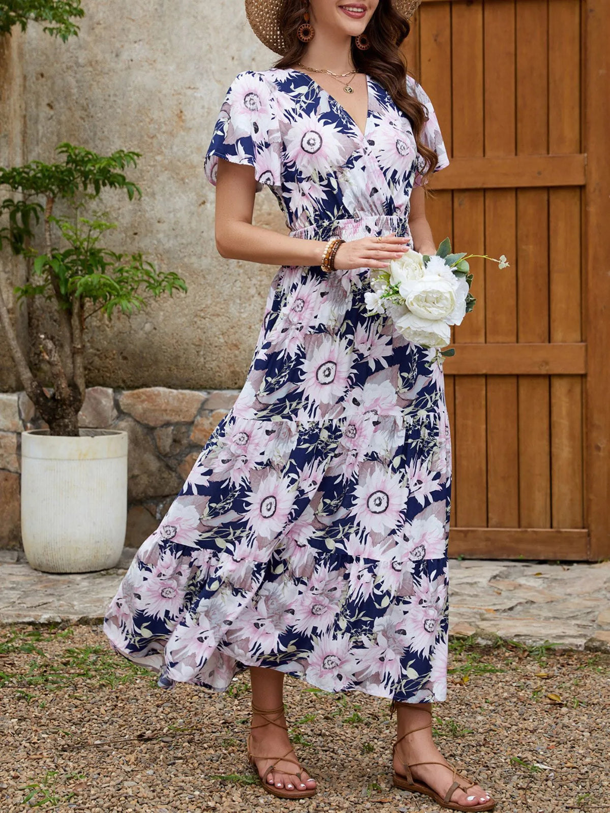 Surplice Midi Dress in Floral