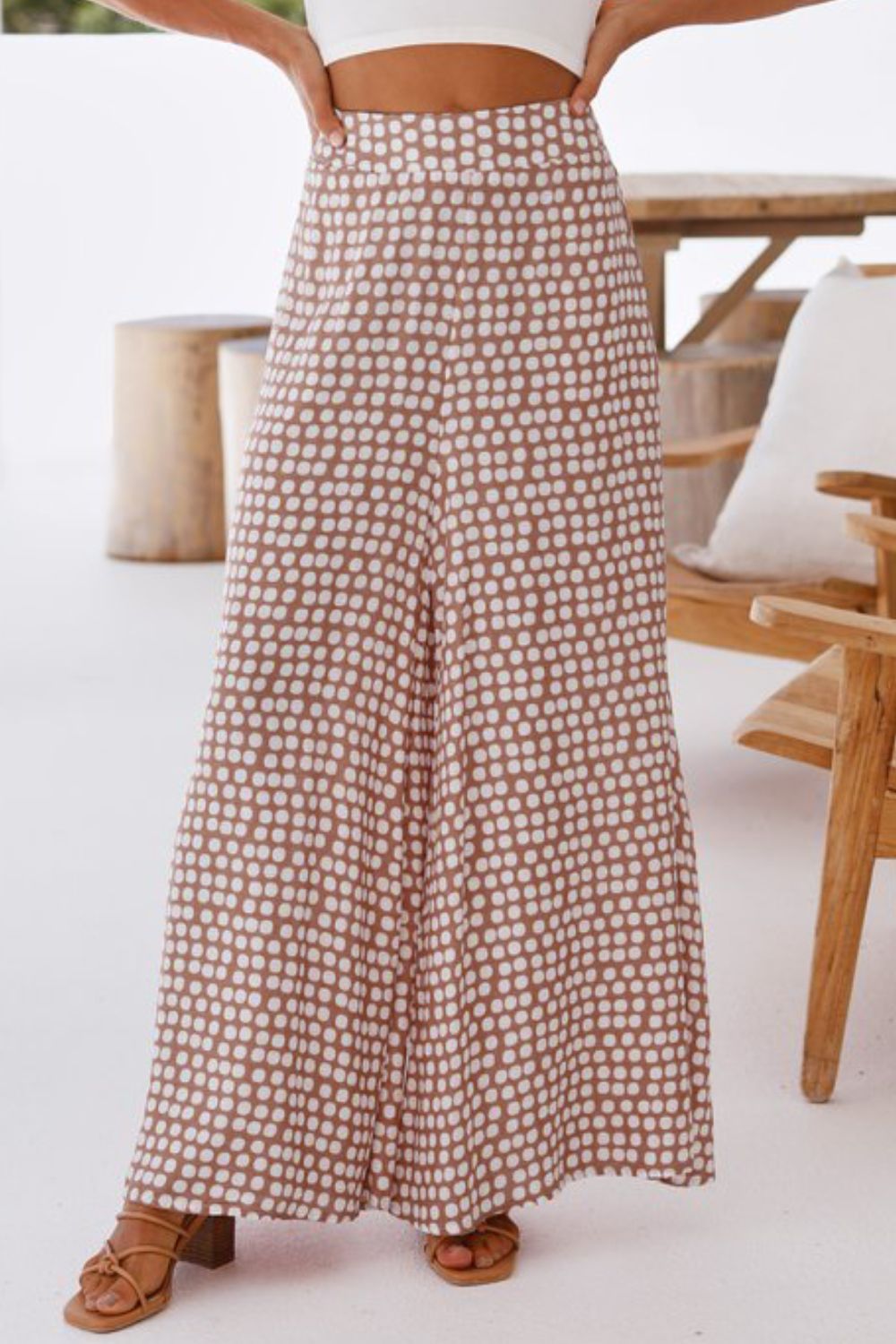 Polka Dot High Waist Wide Leg Pants in Dusty Pink