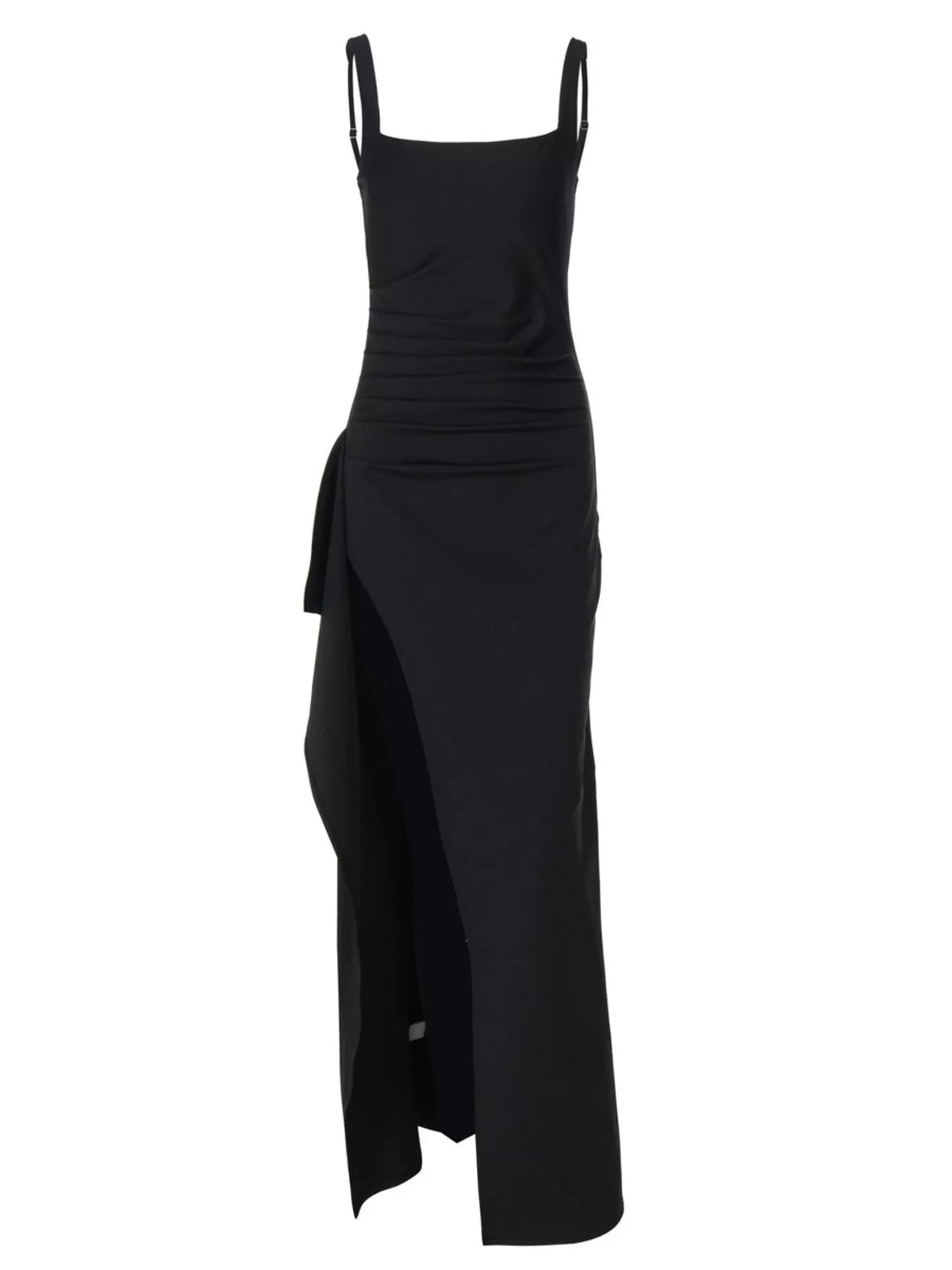 Ruched Slit Square Neck Maxi Dress