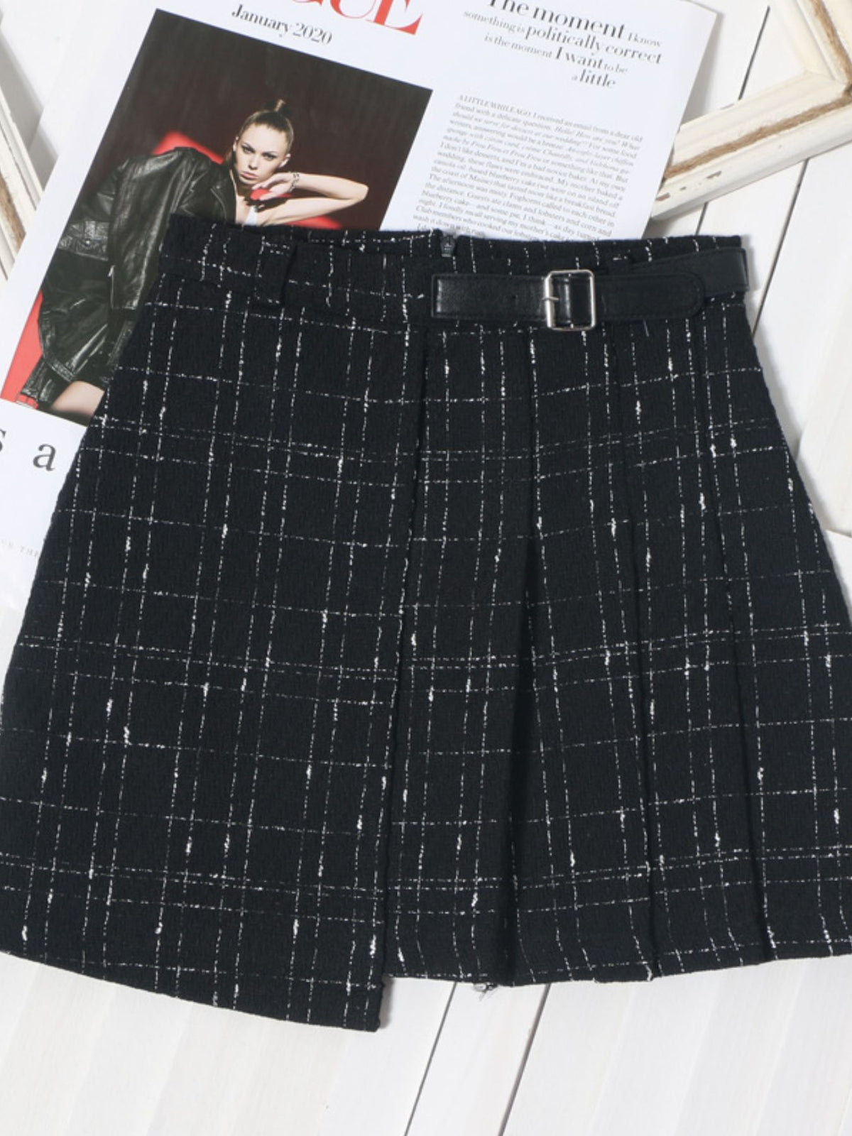 Pleated Plaid Mini Skirt