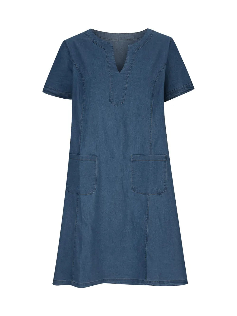 Notched Denim Dress in Dusty Blue